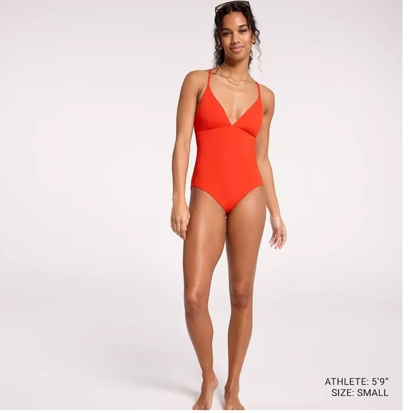 CALIA TRIANGLE STRAPPY BACK ONE PIECE SWIM BATHING SUIT SZ 4 (A-C) FRESH RED NWT - Picture 3 of 10